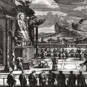 A Buddhist Ceremony from, Indiae Orientalis, published in 1670 (engraving)