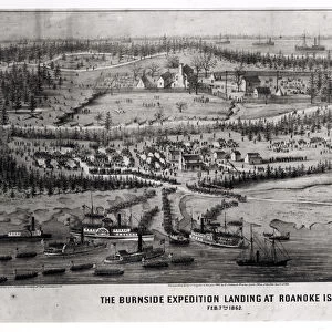 The Burnside Expedition Landing at Roanoke Island, February 7th 1862 (engraving)