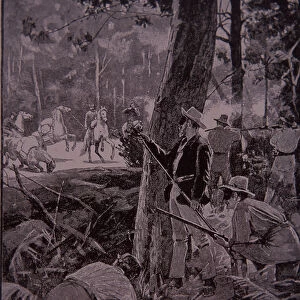 Bushrangers, Australian outlaws, rob a gold escort (engraving)