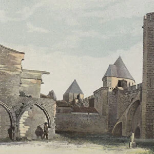 Carcassonne Cite, Cotes Tour Saint-Nazaire (avant restauration complete) (colour photo)