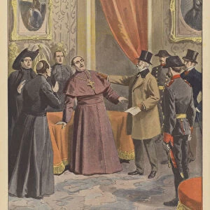 The Carlist movement in Spain: the arrest of senior members of the clergy (colour litho)