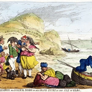 Cartoon about the arrival of Napoleon Bonaparte on Elba Island