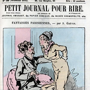 Cartoon about Parisian couples. A woman cheats on her husband in the neighborhood rue des