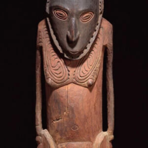 Carved Figurine and Mask, from Papua New Guinea, Oceania (polychrome wood)