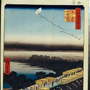 Cent vues celebres d'Edo : Nihon Embankment and Yoshiwara (One Hundred Famous Views of Edo) - Hiroshige, Utagawa (1797-1858) - 1856-1858 - Colour woodcut - State Hermitage, St. Petersburg