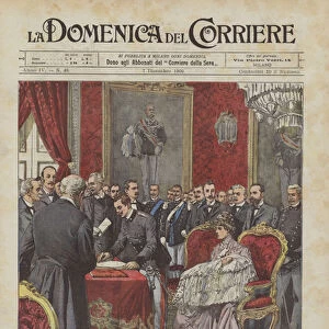 The Ceremony Of The Birth Certificate Of Princess Mafalda, At The Quirinale, On November 23rd (Colour Litho)