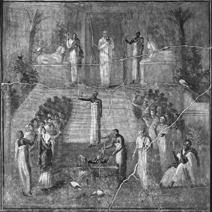 Ceremony of the Cult of Isis, from Pompeii (fresco) (b / w photo)