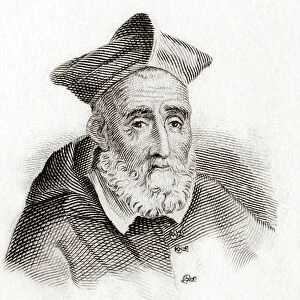 Cesare Baronio, aka Caesar Baronius, 1538 - 1607. Italian cardinal and ecclesiastical historian of the Roman Catholic Church. From Crabb's Historical Dictionary, published 1825