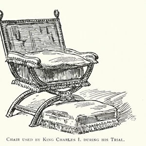 Chair used by King Charles I during his Trial (coloured engraving)