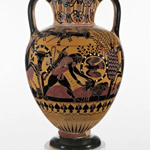 Chalcidian black-figure neck amphora with Odysseus killing a Thracian, c. 540 BC (terracotta)