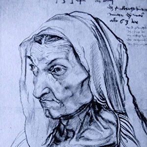 Charcoal drawing of The Artist's Mother by Albrecht Durer