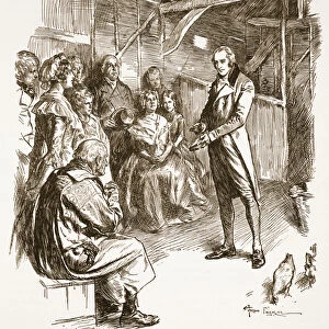 Charles Simeon preaching in a barn, illustration from The Church of England