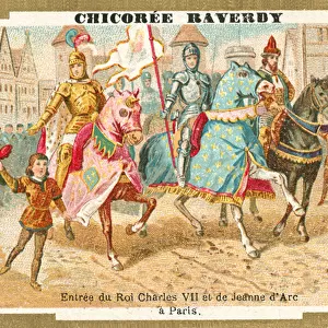 Charles VII of France and Joan of Arc entering Paris (chromolitho)