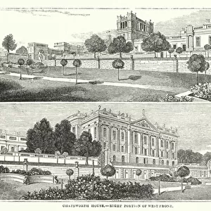 Chatsworth House, Right Portion of West Front (engraving)