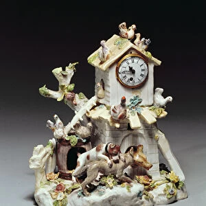Chelsea porcelain farmyard clock case, Red Anchor period, c. 1755
