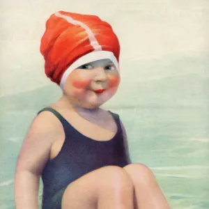 Child Wearing a Swim Cap Sitting in the Surf, 1922 (screen print)