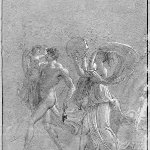 Childhood of Bacchus (black pencil & chalk on greyish paper) (b / w photo)