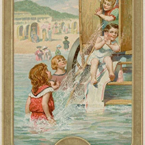 Children in a Bathing Machine (chromolitho)