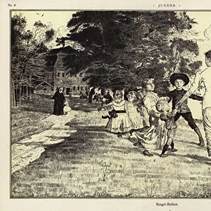 Children playing Ring a Ring o Roses (litho)