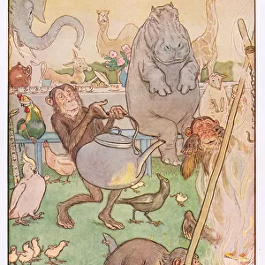 So the chimpanzee put the kettle on for tea, illustration from Johnny Crow