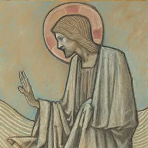 Christ Stilling the Waves (coloured chalks on paper) (pair to 430972)