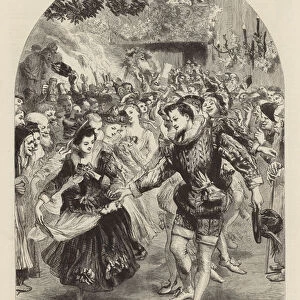 Christmas country dance in an old English baronial hall (engraving)