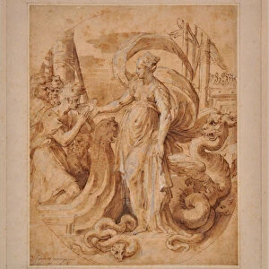 Circe and the companion of Ulysses, 16th century (Ink, Watercolour)