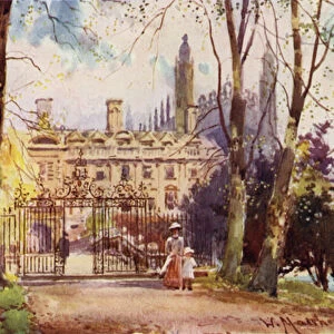 Clare College and Bridge from the Avenue (colour litho)