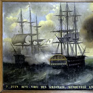 Clash of the Breton and Dutch fleets "Voeu des Arzonais, 1673, renewed in 1823"- Ex-Voto Sainte Anne d Auray