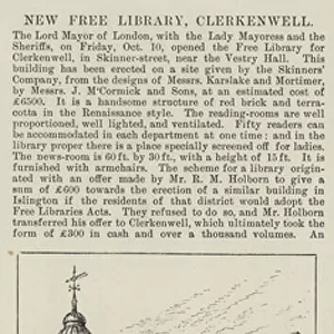 The Clerkenwell Free Library, opened 10 October (engraving)