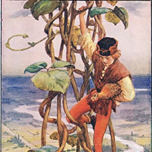 Then he climbed quietly down, Jack and the Beanstalk, 1925 (colour litho)
