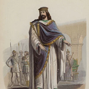 Clovis I, King of the Franks (coloured engraving)