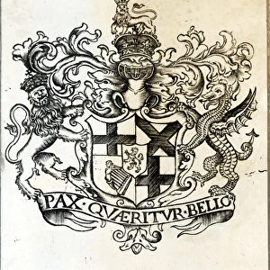 Coat of arms of Oliver Cromwell (1599-1658) (engraving) (b / w photo)