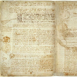 The Codex Hammer or Codex Leicester, pages 48-51, 1508-12 (sepia ink on linen paper)