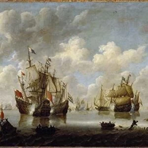 Combat in the North Sea in the 17th century Painting by Willem van de Velde le Jeune