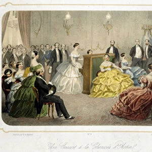 A concert at the Chaussee d Antin (soiree mondaine) - Lithography by De Montaut