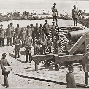 Confederate 32-pounder cannon and militia gunners overlooking the entrance into Pensacola