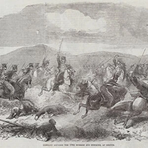 Conflict between the 10th Hussars and Cossacks, at Kertch (engraving)