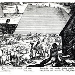 The Construction of the Pyramids (engraving) (b / w photo)