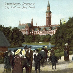 Copenhagen, Denmark, City Hall, seen from Tivoli (colour photo)