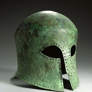 Corinthian helmet, late 7th century BC (bronze)