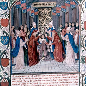 Coronation of Henry V of England, illustration from Chronicles of England by Jean de Wavrin (vellum)