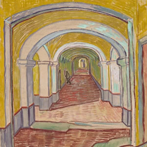 Corridor in the Asylum, 1889 (oil over black chalk on pink laid ( Ingres )