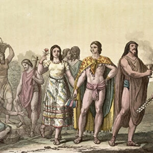 Ancient Celtic warriors dressed for battle, with a shaman, c.1800-18