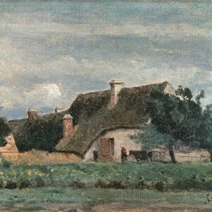 Country Scene, Woman with a Cow (oil on canvas)