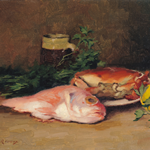 Crab and Red Mullet (oil on canvas)
