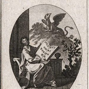 Credit allegory holding a book with the inscription "
