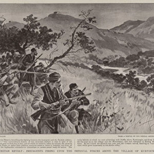 The Cretan Revolt, Insurgents firing upon the Imperial Forces above the Village of Kyrtounado (litho)