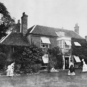 Croquet on the Lawn at Elm Lodge, Streatley, c. 1870s (b / w photo)