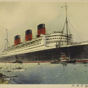 Cunard White Star Line liner RMS Queen Mary (colour litho)